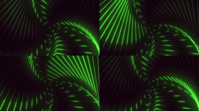 脉冲跟踪霓虹绿色三角形螺旋在黑色梯度