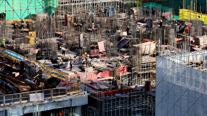 4K建筑工人施工现场