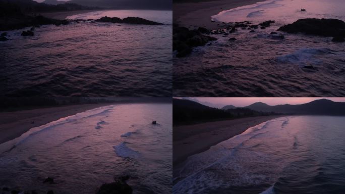 海边日出 日出时分海浪航拍