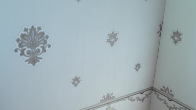 房间的一角贴着有图案的墙纸，并在墙上进行调节。