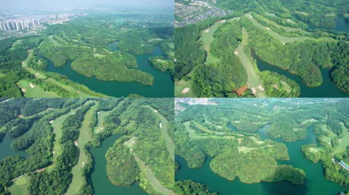 5.4K长沙青竹湖国际高尔夫球会航拍空镜