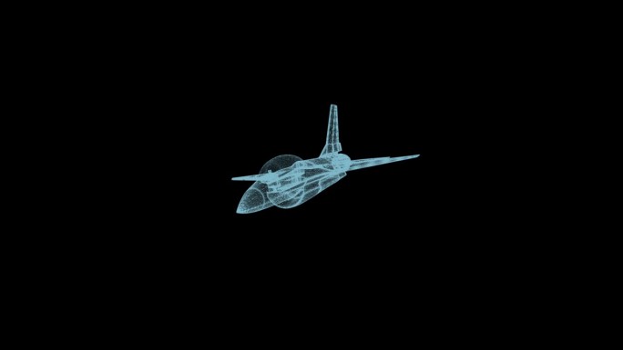 未来的3D科幻军用飞机步枪线框。4 k的动画