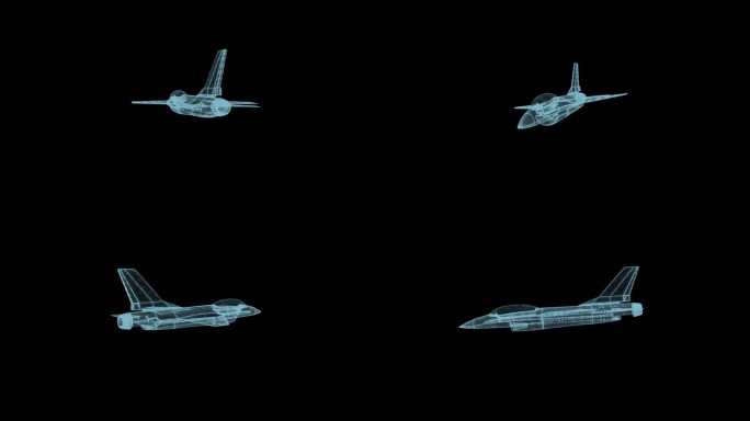 未来的3D科幻军用飞机步枪线框。4 k的动画