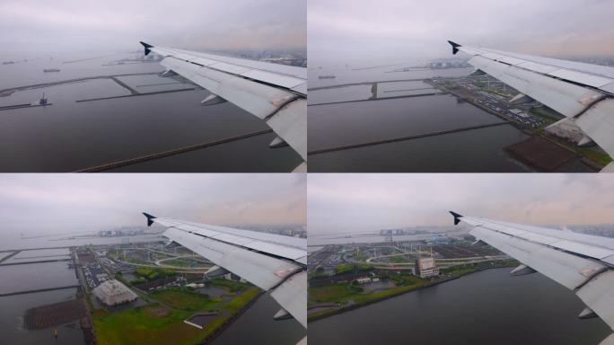 从降落在羽田机场的飞机窗口看到的景象