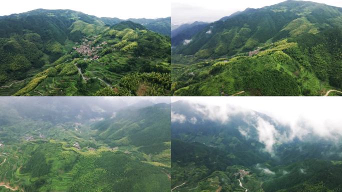 丽水松阳陈家铺村航拍空镜头风光山峦4K