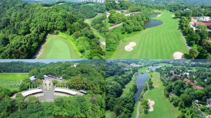 5.4K长沙青竹湖国际高尔夫球会航拍空镜