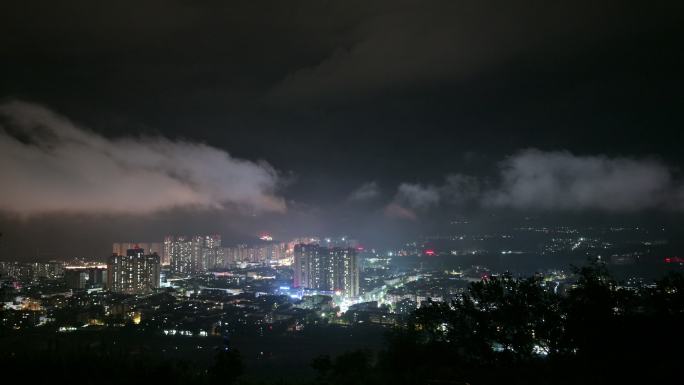 荥经县城夜色城市夜景灯火辉煌夜晚云雾视频