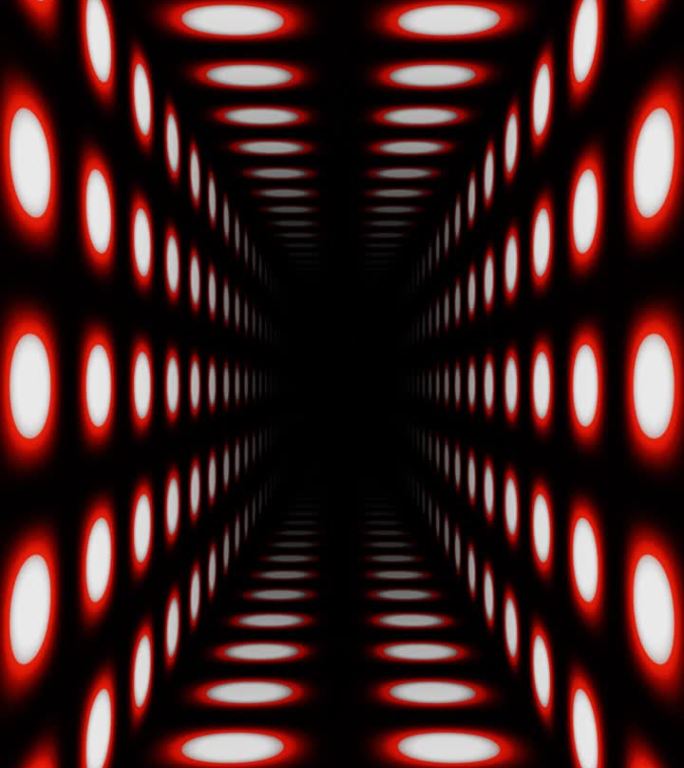 垂直视频红白抽象圆点在黑色隧道幻觉