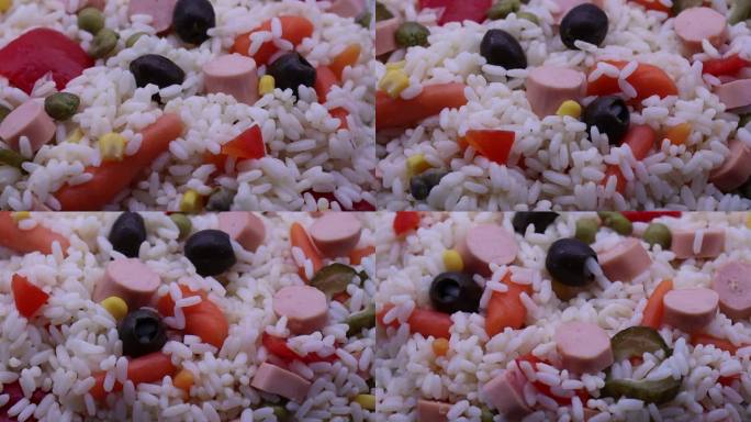 凉拌米饭。健康夏季食品的概念。特写镜头