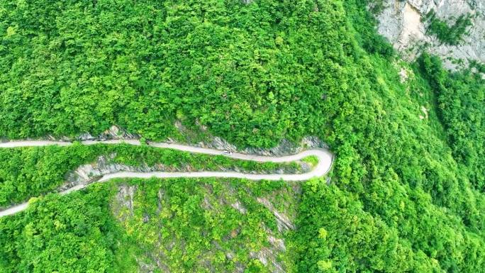 鸟瞰山中弯道山路航拍视频素材蜿蜒曲折