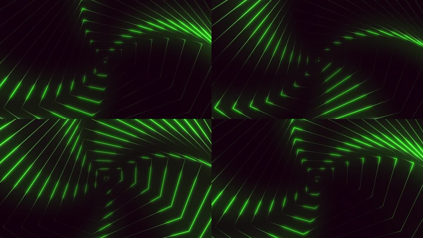 脉冲跟踪霓虹绿线螺旋在黑色梯度