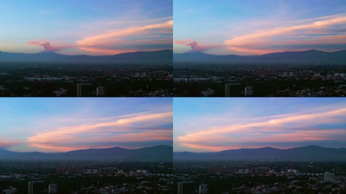 从墨西哥城看到的火山喷发的火山灰云