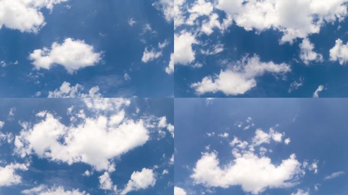 天空中飘着柔软的小云。蓝天放晴了。低角度视图。间隔拍摄。