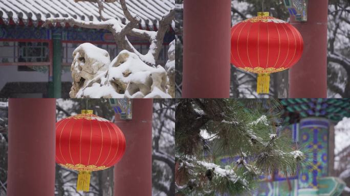 传统古建筑雪景视频