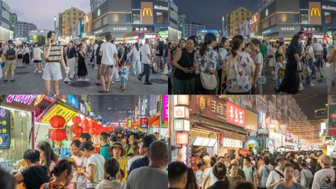 青岛台东步行街夜景人流