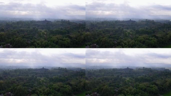 鸟瞰婆罗浮屠寺庙和森林