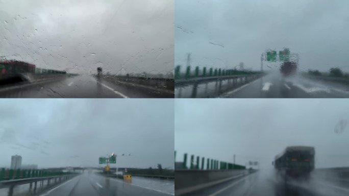 实拍下雨天高速路上车辆行驶雨刮器4