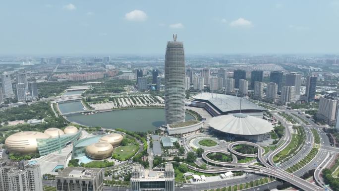 河南郑州城市地标建筑郑东新区会展中心航拍