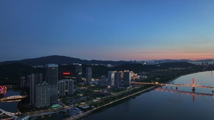 珠海横琴大桥日落晚霞夜景