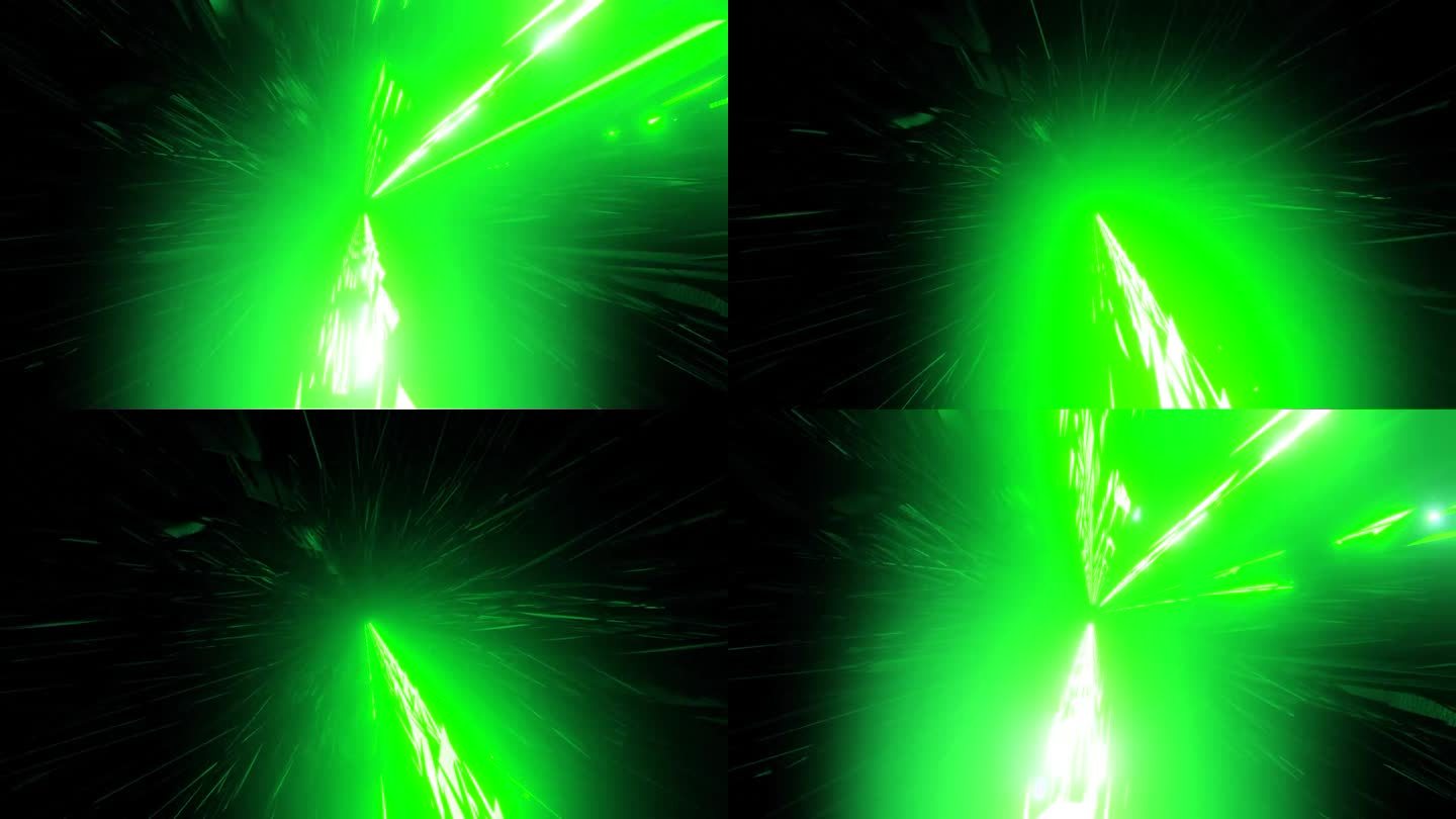 发光的绿色霓虹灯空间隧道三维插图Dj循环-库存视频