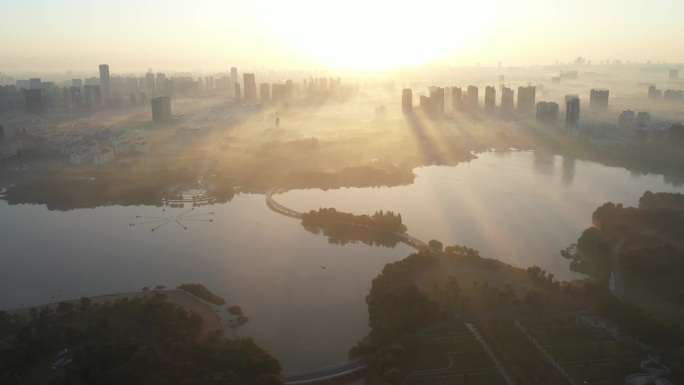 合肥 翡翠湖 日出 航拍 城市