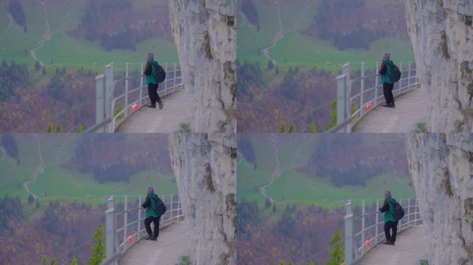 秋天在瑞士徒步旅行的女子