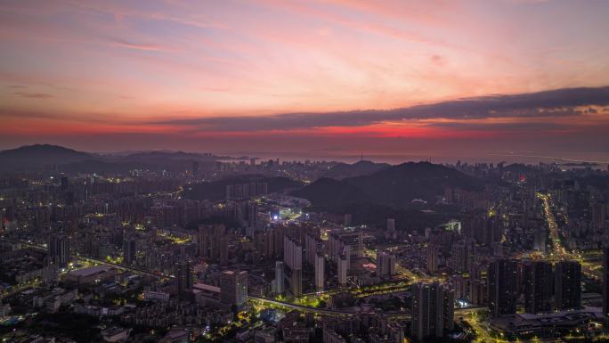 珠海香洲区前山片区火烧云日转夜直线延时