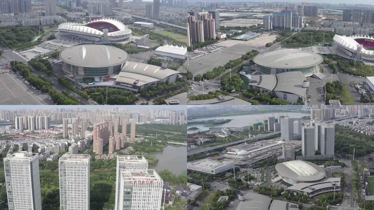 武汉体育中心/航拍沌口体育馆/城市高楼