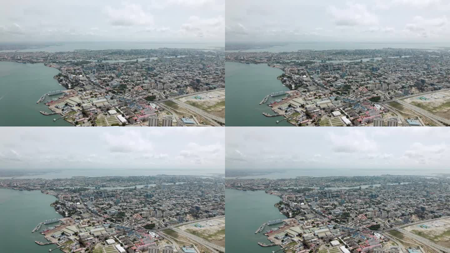 维多利亚岛，拉各斯，尼日利亚- 2023年5月10日:维多利亚岛广阔的全景城市景观，从拉各斯港口附近