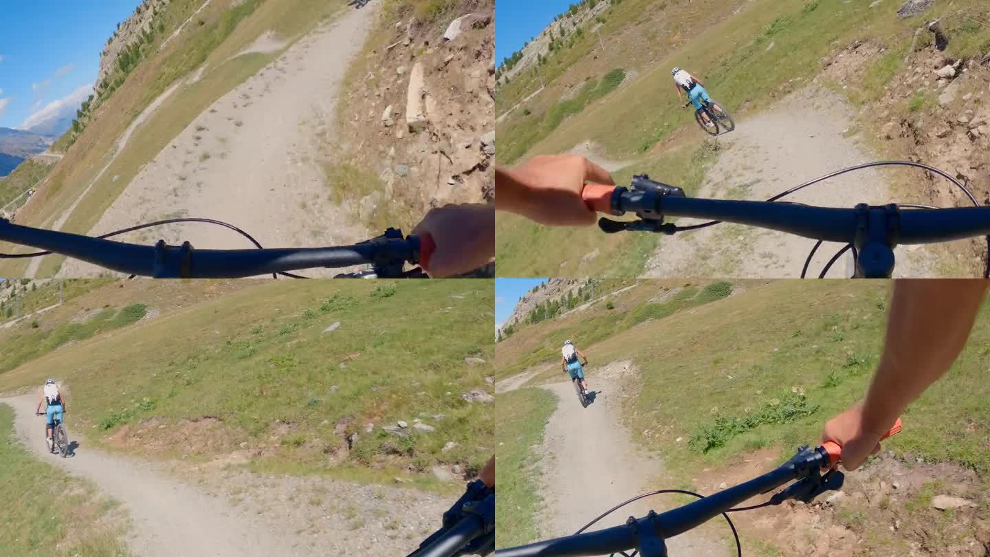 第一人称视角的山地自行车下降流径采尔马特，瑞士