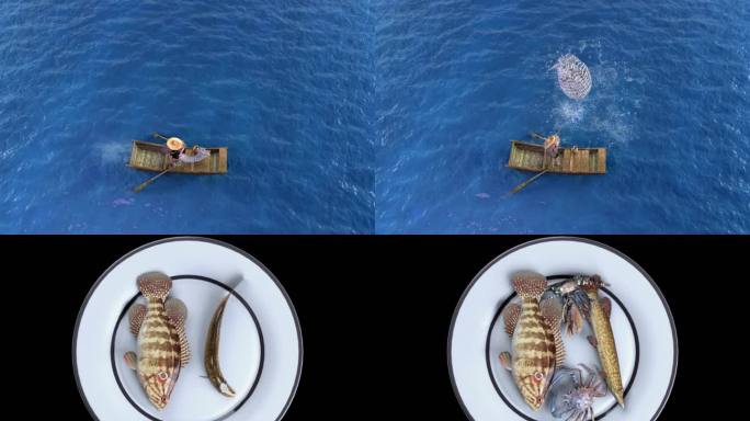 捕鱼活鱼跳动餐盘投影视频素材