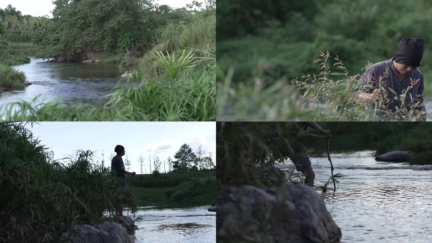 小溪蹚水大自然行走探险