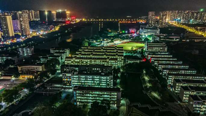 航拍广西农业职业技术大学夜景