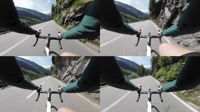 第一人称视角骑公路自行车比赛在瑞士山口