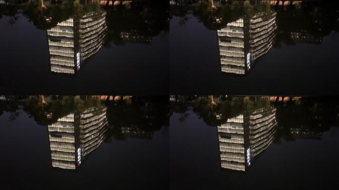 4K原创 中国银联大楼水中倒影