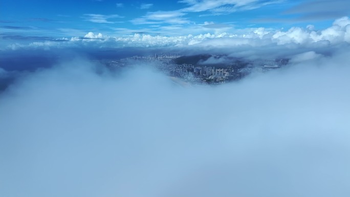 崂山区金家岭城区云雾日景4k航拍