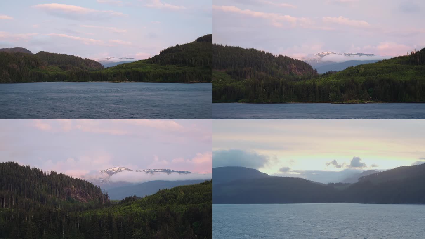 日照雪山 晚霞 夕阳 绿水 青山 海洋