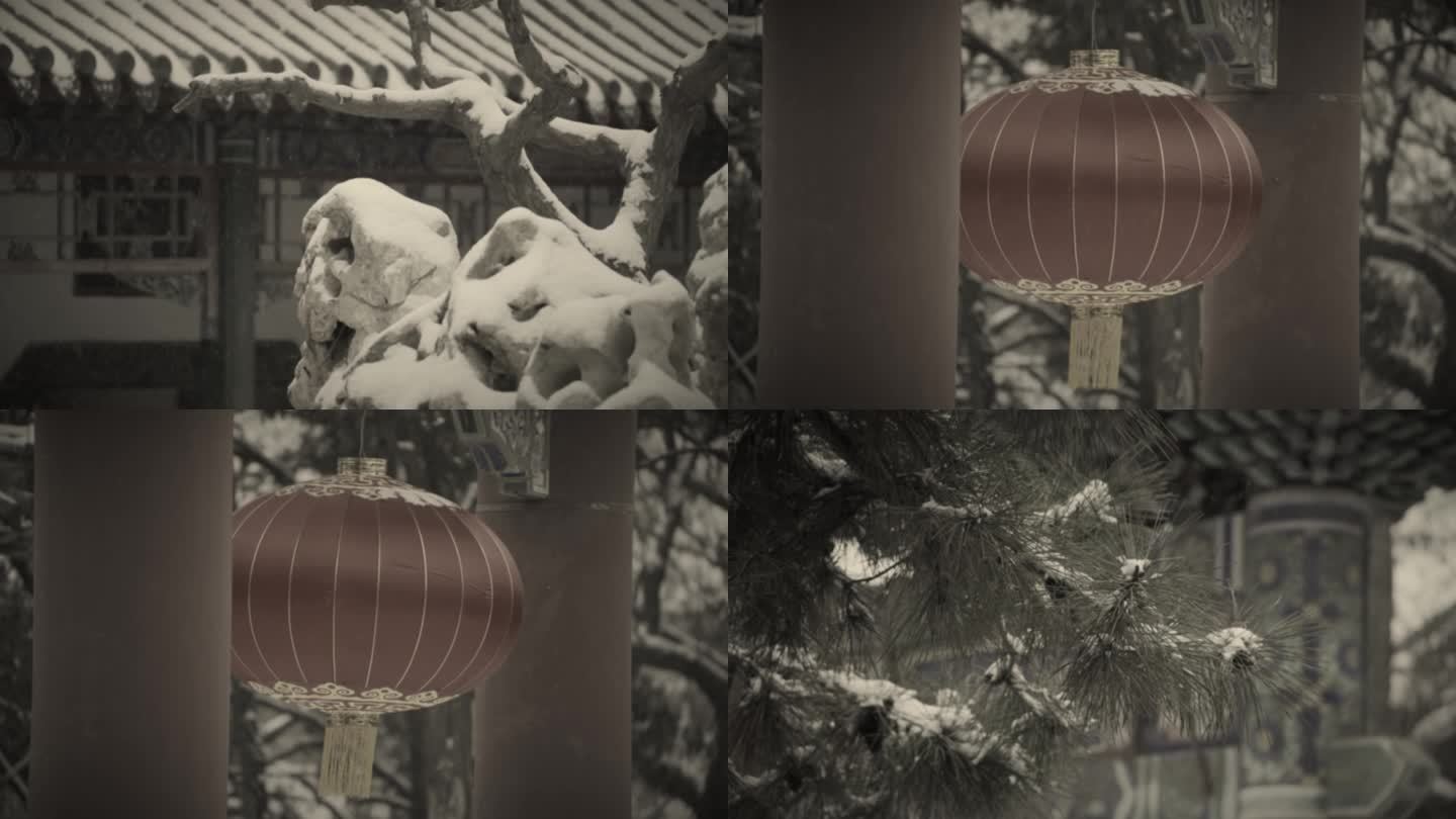 传统古建筑雪景视频资料