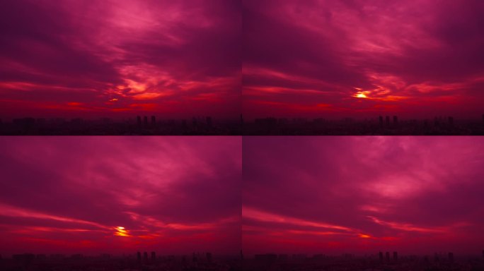 粉红色天空云城市剪影日出朝阳阴天乌云
