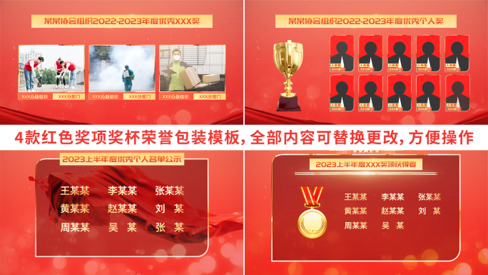 4条红色表彰人物颁奖奖杯