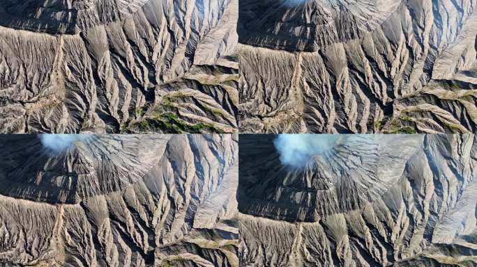 印度尼西亚东爪哇的活火山，烟雾弥漫。鸟瞰火山口古农布罗莫火山是腾格里塞梅鲁国家公园的一座活火山。