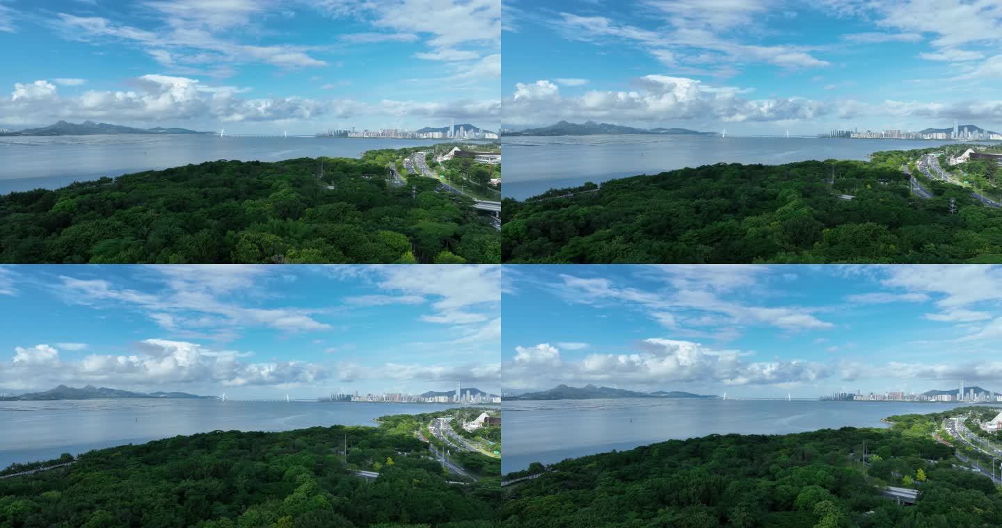4K原创广东深圳湾公园南山天际线航拍视频