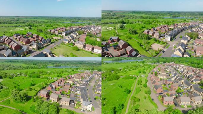 无人机从空中展示的房屋和田野为英国郊区的生活提供了一个独特的视角