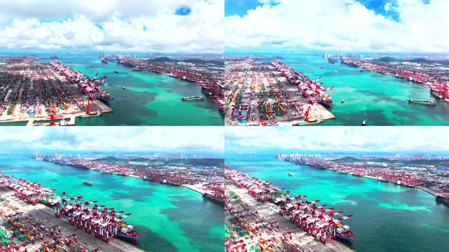 青岛港口延时摄影 港口码头 货轮海洋贸易