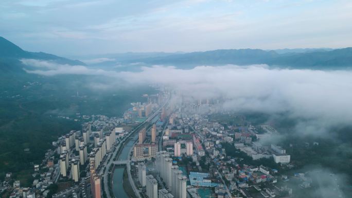 陕西商洛山阳航拍素材