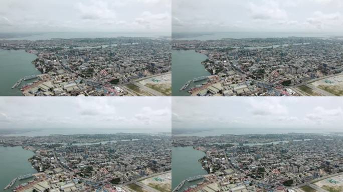 维多利亚岛，拉各斯，尼日利亚- 2023年5月10日:维多利亚岛广阔的全景城市景观，从拉各斯港口附近