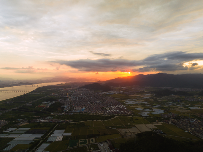 5k延时航拍椒江北岸落日余晖