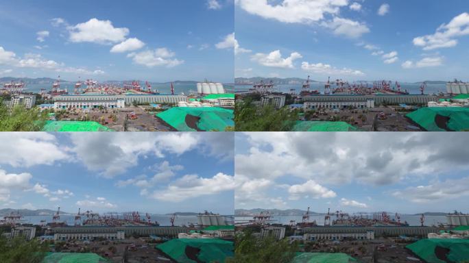 蓝天白云下的威海港延时