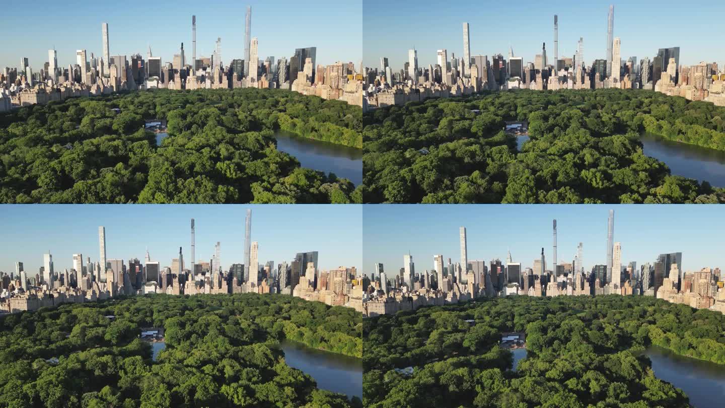 无人机拍摄的中央公园和亿万富翁街在美国纽约市