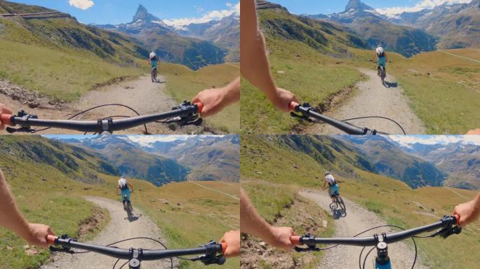 第一人称视角的山地自行车下降流径采尔马特，瑞士